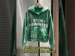 Custom 400/500 gsm Schwergewichts Baumwolle Reißverschluss Vintage Patch Stickerei Säure Waschen Hoodie