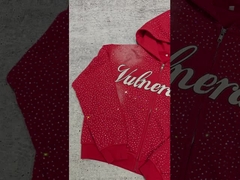 2025 New Custom Luxury Strass übergroße Baggy Boxy Zip Up Hoodies Vintage Sonne gewaschen verblasst Stree