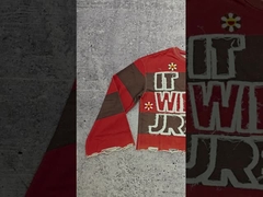 Individuelles Logo 280-300 g/m² Baumwolle Distressed-Stickerei Säuregewaschen Roher Saum Cropped Gestreifter Langarm