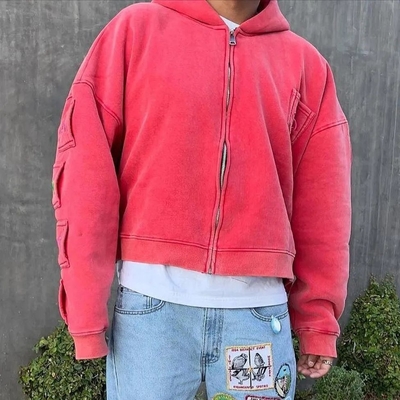 kaufen Herbst Custom 400 gsm Übergroße Hoodie Männer in rosa Rot Sonne verblasste Stein Waschen mit Nadeldetektion online manufacture