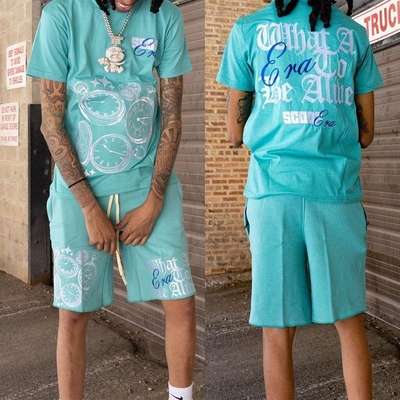 kaufen Silk Screen Printing Custom Tracksuit für Männer Herren T-Shirts und Sweat Shorts Set online manufacture