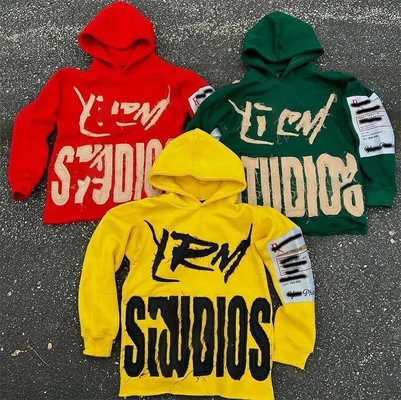 kaufen Custom Broderie Hoodie mit Stickerei Männer Streetwear Patch Vintage Säure Waschen beschnitten Hoodie online manufacture