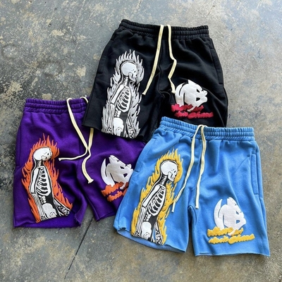 kaufen Vintage Säurewaschen Verblendete Puff Print Shorts für Männer in der Mitte der Taille online manufacture