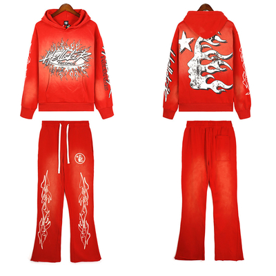 kaufen Sportanzug für Männer, 100% Baumwolle, französischer Terry-Hoodie und Flare-Sweatpants online manufacture