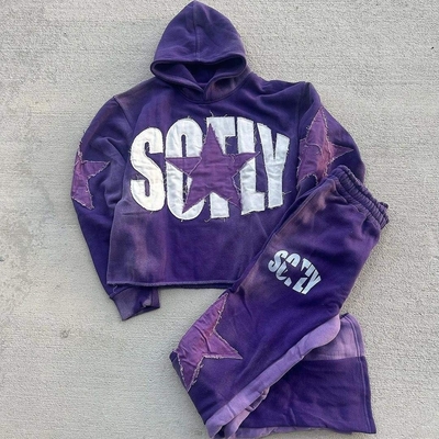 kaufen 400-Gramm-Kostüm-Bronzor-Hoodie-Set mit Applique-Pflaster und erweiterten Schweißhosen online manufacture