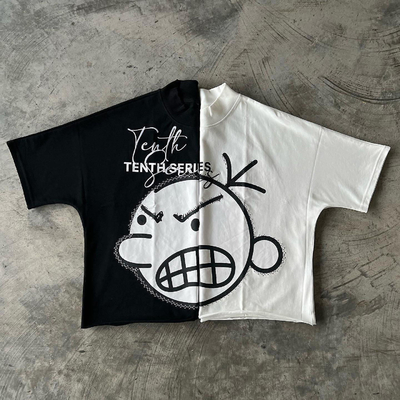 kaufen 400 Gramm dickes Kragen Stickerei Drop Schulter Übergroße weiße Box-Cut T-Shirt Männer online manufacture