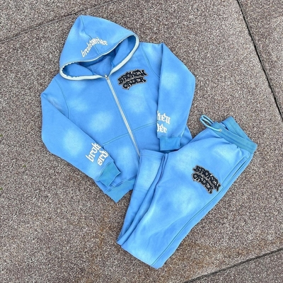kaufen Etiketten Unisex Herren Hoodies Set Custom Vollverschluss Hoodie Trainer Acid Wash Sweatsuit online manufacture