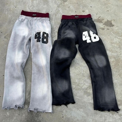 kaufen Individuelle Männer Straßenbekleidung Bedrängte Säure Waschen Flared Sweat Pants Männer Baggy Doppel-Waisted Sweatpants online manufacture