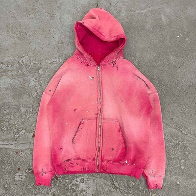 kaufen Leichtgewicht 400 Gramm Baumwolle Zip-Up Hoodie Vintage Verzweifelt Rosa Sonne Verblasst Französisch Terry online manufacture