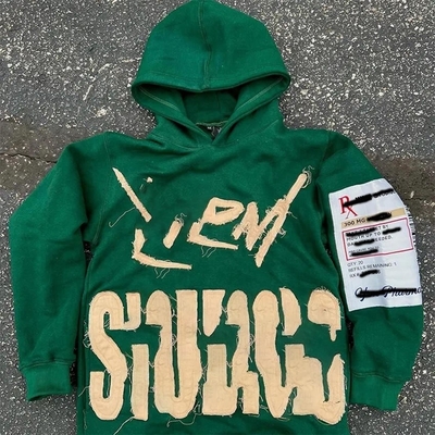kaufen Custom 420 gsm Herren Streetwear Hoodie mit Patch Stickerei Vintage Acid Wash Design online manufacture