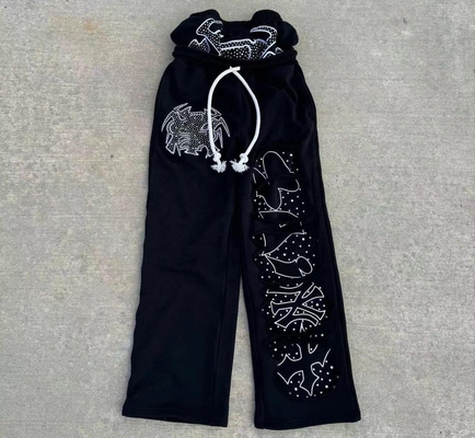kaufen Vintage Säure Waschen Bedrängte Strass Doppel Taille Flared Baggy Sweatpants 100% Baumwolle online manufacture