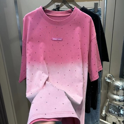 kaufen 250Gsm Männer Strass T-Shirts Unisex Baumwolle T-Shirt mit Vintage Wasch übergroß Fit in Pink Acid Wash online manufacture