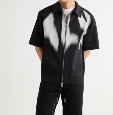 kaufen Männer Casual Heavyweight Baumwolle Schwarz Druck Zip Up Shirt S-5XL oder Custom Hip Hop Stil online manufacture