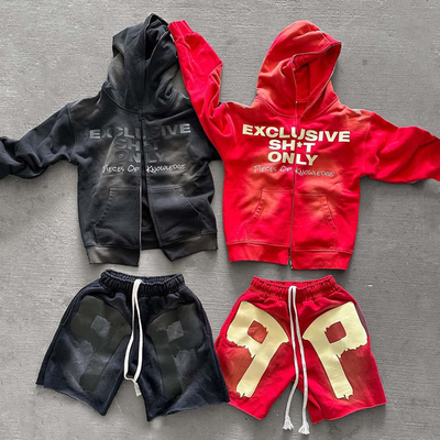 kaufen Acid Wash Zip Up Hoodie und Sweatpants Set Custom Design für Männer online manufacture