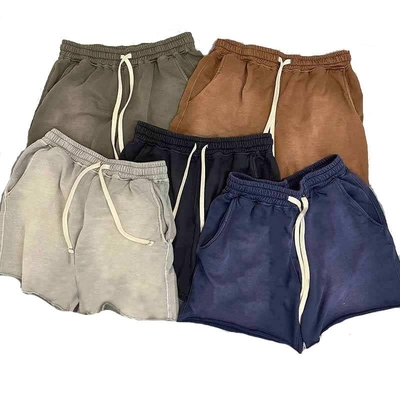 kaufen Schwarzer Freund Vintage Säure Wasch Shorts Roh Rand Schwere Baumwolle Französisch Terry Fleece Schweiß Shorts Männer Run online manufacture