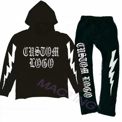 kaufen Männer-Baumwolle Französisch Terry geschnitten Roh Hem Schnitt Nähsäure gewaschen Flared Sweatpants Hoodie Set online manufacture