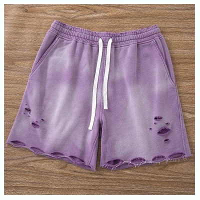 kaufen Säurewasch-Radshorts Bedrängte zerrissene Löcher Säure gewaschen Schweißshorts Atmung Stoff online manufacture