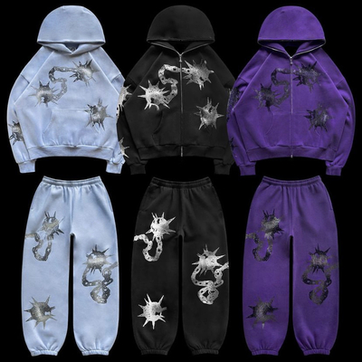 kaufen Streetwear Y2k Unisex Voll Gesicht Zip Up Bling String Hoodie Set 100% Baumwolle Custom Männer online manufacture