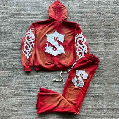 kaufen Männer Säure Waschen Sonne verblasste Flared Sweatpants Set mit Custom Patch Stick Logo online manufacture