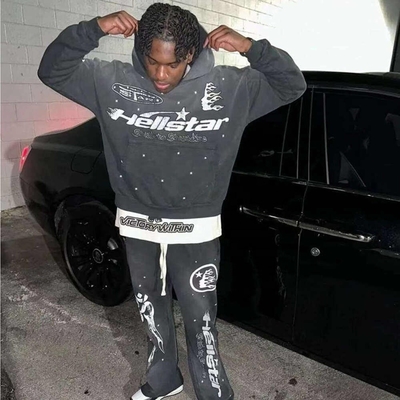 kaufen Gewaschenes schwarzes Crop Top und Flared Sweatpants Set für kundenspezifische 2 Stück Joggers Tracksuit online manufacture