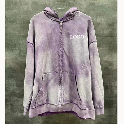 kaufen Vintage Distressed Ripped Tie Dye Zip Up Hoodies Nadeldetektion und benutzerdefiniertes Muster online manufacture