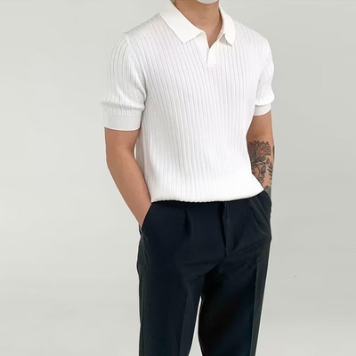 kaufen 2024 Sommer Mode Elegant Trendy Quarter Sleeve Plain Polo Kragen T-Shirt für Männer online manufacture