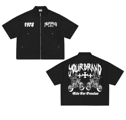 kaufen Custom Logo Screen Print Zip-Up geschnittener Boxy T-Shirt aus 100% Baumwolle für Streetwear online manufacture