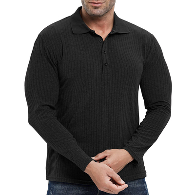 kaufen Custom Polo T-Shirt Rib Strick Männer Muskel Fit Langarm Training Tee für Fitnessstudio und Golf online manufacture