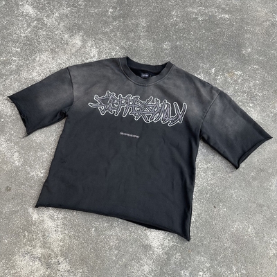 kaufen 300 Gramm Französisch Terry Schwergewichts T-Shirt Tee Sonne verblasst Säure gewaschen Boxed geschnitten T-Shirt Männer online manufacture