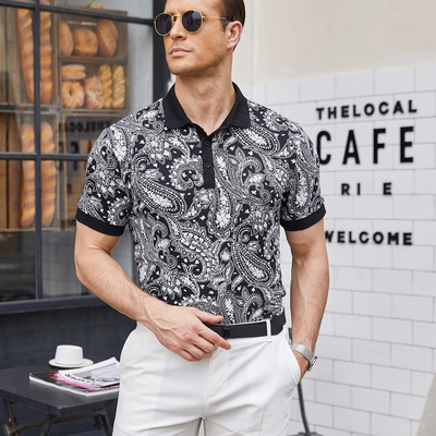 kaufen Gewirkte Stoffe für Männer Slim Fit Paisley Polo T-Shirts Floral Print Shirt MACTING online manufacture