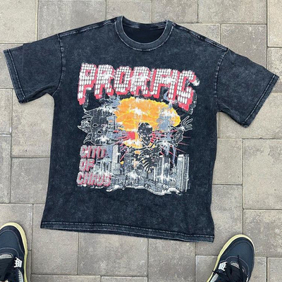 kaufen Unisex Streetwear übergroßes, gewaschenes schwarzes T-Shirt, Säure gewaschen, einfach, Vintage, Schwergewicht, Stein online manufacture