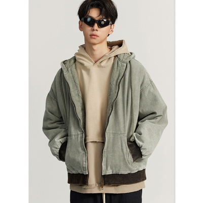 kaufen Custom Logo Winter Vintage Mode Herren übergroße gequilte Baumwolle Hoodie Jacke online manufacture