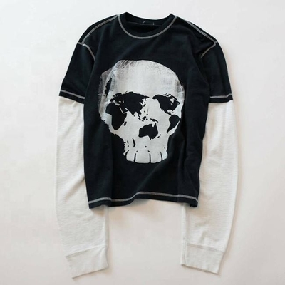 kaufen Hip Hop-Stil benutzerdefiniertes Doppelschicht-T-Shirt mit langen Ärmeln Doppelschattierte Hemden mit gedruckter Schädelgrafik online manufacture