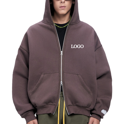 kaufen Hoodie mit Kapuzenkragen, Druckstraßenbekleidung, Braun, Zip-Up-Crop-Top mit 500 Gsm online manufacture