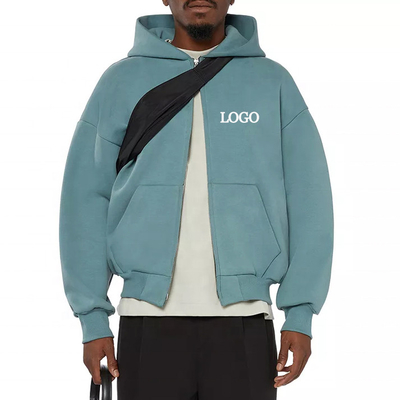 kaufen Doppel-Zipper-Hoodie für Männer im Vintage-Wasch-Stil mit Fall-Schulter und geschnittenem Design online manufacture
