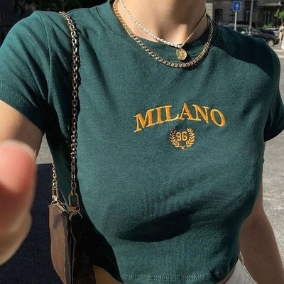 kaufen 2024 Custom Stickerei Brief Logo Crop Top Baby Tees Frauen Y2k Tight Tshirt online manufacture