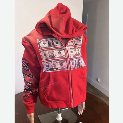 kaufen Unisex Distressed Hoodie mit Sonne verblasst Aussehen und Reißverschluss in Säure gewaschen Finish online manufacture