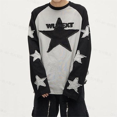kaufen Custom Logo Applique Patchwork Broderiertes T-Shirt mit langem Ärmel für den Alltag online manufacture