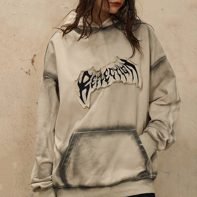 kaufen 500gm Gewirkte übergroße Patch Stickerei Logo Männer Vintage Pullover Kapuzen Sweatshirt Männer online manufacture