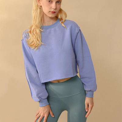 kaufen Außenraum Übergrößeres geschnittenes Crew-Neck-Sweatshirt Hoodie Crop Top Damen-Rohhem online manufacture