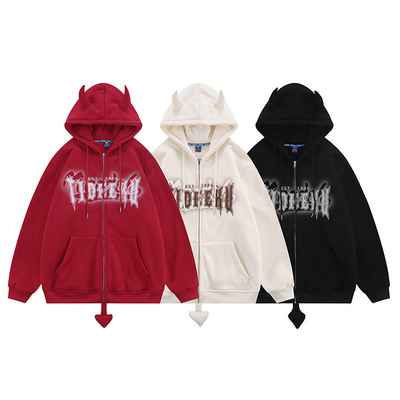 kaufen 8oz 12 Unzen verschlossenes Kapuzen-Sweatshirt Devil Horn Druckfleece Unisex-Blank Paar Männer Oversized Vollverschluss Up Pullover online manufacture