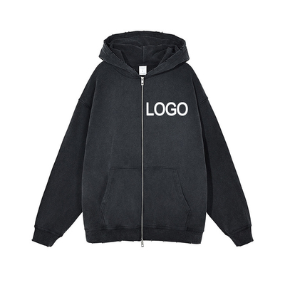 kaufen High Neck Zip Up Hoodie Sweatshirt 3D Puff Print Streetwear Männer Pullover Regelmäßiger Ärmel Stil online manufacture