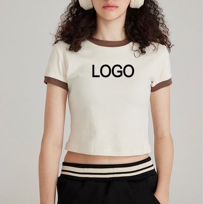 kaufen Broderiedekoration Frauen Y2k Vintage Young Fashion Kontrast Ringer Crop T-Shirt online manufacture