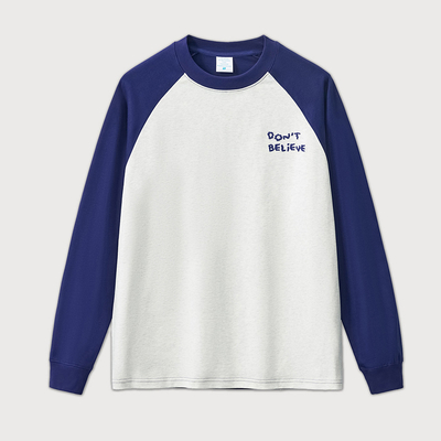 kaufen 100% Baumwolle Übergrößeres Locker Langärme Stickbrief Kontrast Trim Raglan Ärmel T-Shirt für Männer online manufacture