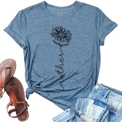 kaufen Heat-Transfer-Druck T-Shirts für Frauen Sommer Mütter Mama Sonnenblume Blume Casual online manufacture