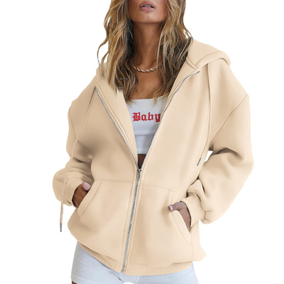 kaufen Herbst muss sich anpassen übergroße Frauen Zip-up Hoodie Sweatshirts Drawstring Zip-up online manufacture