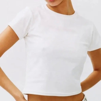 kaufen Dünnes leeres Hemd für Frauen Baumwolle Atmung T-Shirt Kurz Oberteil Crew Hals Strick populär online manufacture
