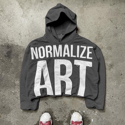 kaufen grünes blaues Säurewaschen schwarzes Kapuzenpullover Herrenhandgewirktes Kapuzenpullover Graphische Applique Schwergewichtsstoff online manufacture