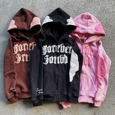 kaufen Herren Hoodie Voll Gesicht Zip Up Hoodie Puff Druck braun Schwergewicht Französisch Terry Stoff online manufacture