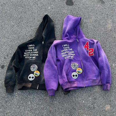 kaufen Gewässertes Strass-Hoodie für Männer Chenille Patch Stickerei Säure Waschen Sonne Verblasst 100% Baumwolle online manufacture